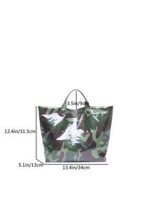 Bolso de moda para mujer, bolso de tote transparente de PVC con diseño de estampado de camuflaje y bloqueo de color, bolso impermeable para mujer, gran capacidad para ocio, vacaciones y playa, estilo informal, gran capacidad, correa de hombro fija, cierre a presión, forro de poliéster, diseño de estampado aleatorio, adecuado para el trabajo y el transporte.