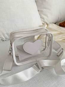 New Summer Transparent Girl Bag With Wide Strap, Heart Design Cross-Body Bag, Small Square Shoulder Bag, Personalized Phone Pouch - White - View 9