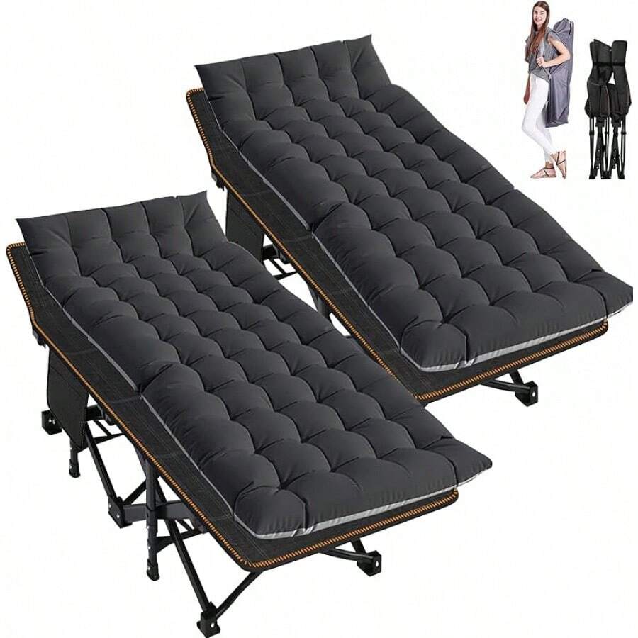 ABORON Oversized XXL Folding Camping Cot W/Mat For Adults, 78" L X 32" W X 18" H, Heavy Duty Outdoor Bed With Carry Bag,1200 D Layer Oxford Travel Camp Cots - 漆黑一片 - 查看 1