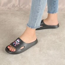 Women & Men Summer Slippers, Indoor Outdoor Bathroom Shower Sandals, Unisex Cartoon Slippers, Black/White/Pink