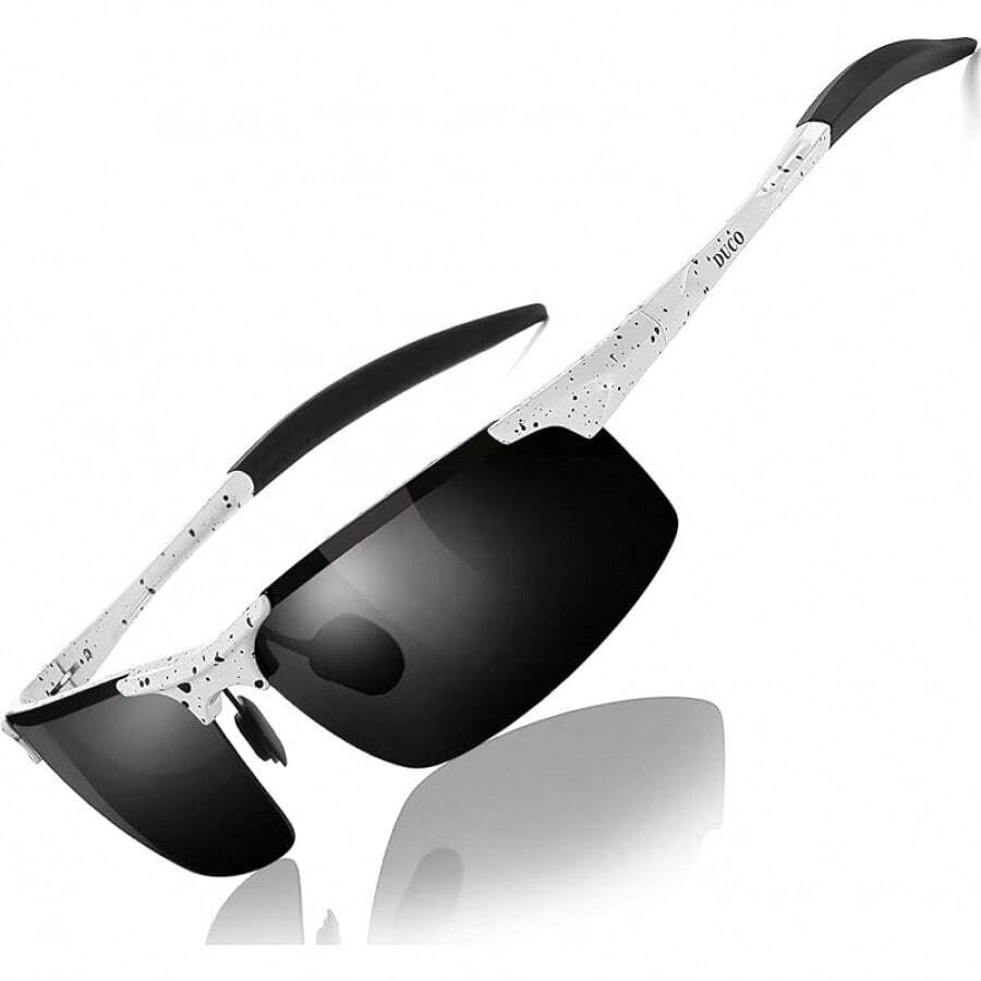 DUCO Mens Sports Polarized UV Protection For Men 8177s - White Black Frame Grey Lens - View 1