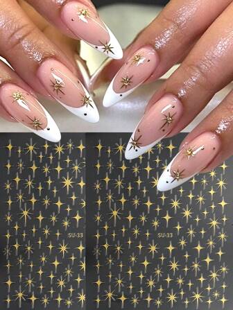 2 stuks gouden stempelster nagelstickers Y2K gouden kruisster 3D nagelkunstdecoratie zelfklevende nageldecals DIY