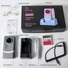 Professional Rechargeable 45000 RPM Nail Art Drill, Portable Electric File, Acrylic Gel Abrasive Tool With 6 Drill Bits And Sanding Belts For Manicure And Pedicure Sculpting And Polishing Professional Electric Nail Drill For Acrylic Nails Professional Kit With Holder To Hold The Sanding Head