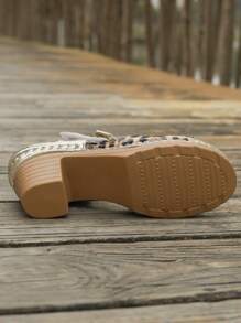 Plus Size Women's Hook And Loop Thick Heel Sandals, New Spring/Summer Open Toe Hollow-Out High Heel Sandals - Leopard - View 6