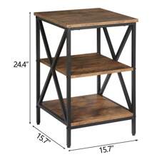 3-Tier End Table Square Wood Sofa Side Table X-Design W/Storage Shelves 3 Color