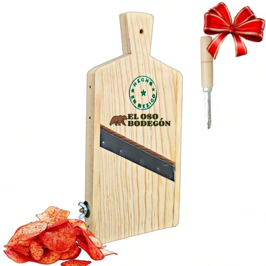 CORTADOR O REBANADOR DE PATATAS DE MADERA ARTESANAL HECHO EN MÉXICO PAPAS HACER FRITURAS Y PAPAS FRITAS Y PELADOR DE REGALO - Camel - Ver 1