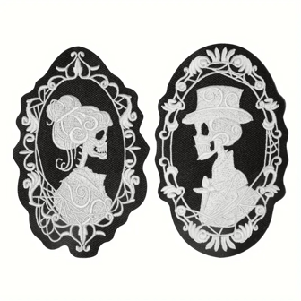 White Skeleton Cameo Embroidered Iron-On Patch, DIY Customization For Backpacks & Clothing, Gothic Style Decor