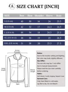 Women's Sparkly Sequin Jacket Glitter Long Sleeves Front Zip Up Bomber Jacket With Ribbed Cuffs - Navy Blue - View 7