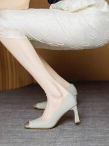 Chunky Heel Colorblock Square Toe Dress Pumps, Fashionable Character Ladies' Office Shoes