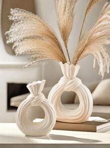 Modern And Simple Round Circle Knot Shaped Resin Flower Vase, Home Tabletop Decoration Vase For Flowers And Plants Cultivation, Suitable For Home, Hotel, Restaurant Tabletop And Entrance Decoration And Hydroponics, Can Be Used All Year Round. Home Decor Room Decor Glass Vase