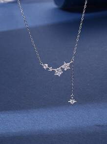 1pc Versatile Casual CZ Sterling Silver Star Necklace, Suitable For Women's Daily Wear