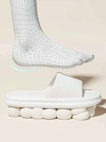 4-Season Men's Fashion Casual Slippers, New Striped Design, Simple White EVA Material, Flat, Comfortable, Anti-Slip, Odor Resistant, Quick Drying Indoor/Outdoor Beach Couple Slippers