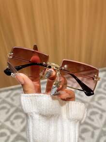 1/2 chiếc kính thời trang nữ hình chữ nhật không gọng, phong cách Boho bãi biển, tròng kính gradient Dopamine Y2K Ocean, kính râm thời trang retro Preppy, phù hợp cho đi học, đi biển, phụ kiện cho các cặp đôi. - Nhiều màu - Xem 5