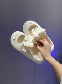 Bow-Knot Slip On House Slippers For Women, Cute Stylish Indoor Outdoor Comfy Slides With Thick Non-Slip Sole, Sweet Lolita Aesthetic - Beige - View 4