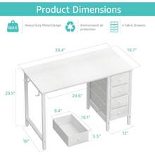 Small White Desk With Fabric Drawers, 40 Inch Kids Girls Teen Cute Study Desk For Bedroom Work, Reversible Computer Writing Table Desks With Drawer For Small Spaces Home Office - Warm White - View 10