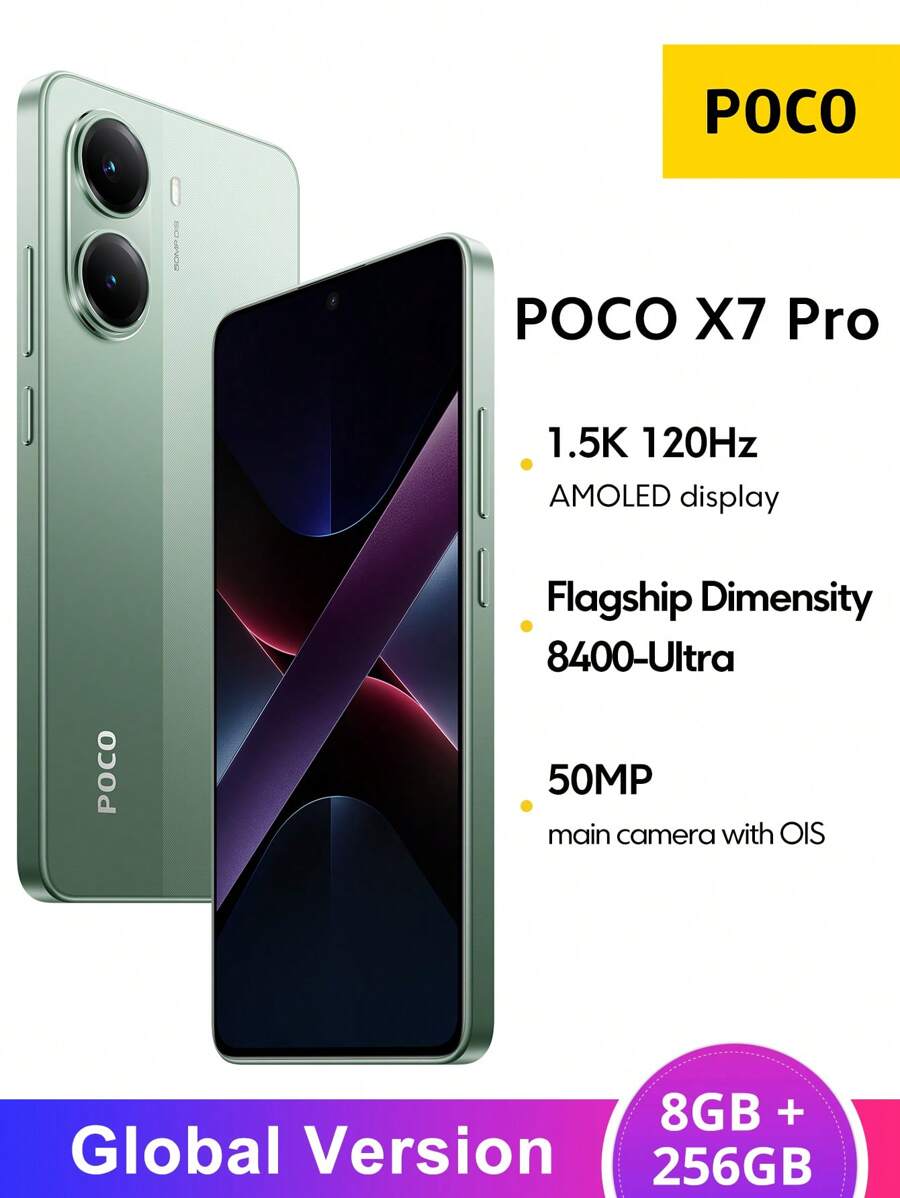 POCO X7 Pro 5G Global Version 8GB+256GB Smartphone Dimensity 8400-Ultra 6.67" CrystalRes AMOLED Display 50MP Main Camera With OIS 90W HyperCharge 6000mAh (Typ) Battery Xiaomi HyperOS 2