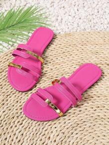 Dép xỏ ngón mùa hè mới cho nữ, mũi tròn, đế bằng, chống trượt, chống mài mòn, quai vàng, khoét lỗ, dép xăng đan hở mũi màu cánh sen, thích hợp kết hợp với váy, quần bó, quần thường ngày, quần short, váy ngắn, thiết kế xỏ ngón, thoải mái, thoáng khí, phong cách, thanh lịch, đơn giản, lãng mạn, dễ thương, cho ngày lễ, kỳ nghỉ, du lịch, mặc hàng ngày, bãi biển - Màu Hồng Tươi - Xem 7
