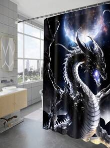 1pc Moonlight Dragon Print Waterproof Shower Curtain, Fabric Bathroom Decor Curtain With 12 Hooks, Decorative Bathtub Partition Curtain, Modern Household Bathroom Decor, Waterproof Polyester Fabric, Machine Washable, Grommet Top, Great As A Gift, Size: 35inX70in, 47inX70in, 59inX70in, 70inX70in Mother's Day Flowers, Personalized Gifts For Mom, Last Minute Gifts, Mother's Day Ideas, Mothering Sunday Gifts, Handmade Cards For Mum, Best Mother's Day Gifts Under $50