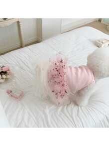 Cute Sweet Princess Style Pet Dress, Fashion Dog/Cat Knit Mesh Patchwork Vest Dress, Suitable For Small To Medium Pets - Pink - View 3