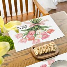 4 Pcs Mother's Day Tulip Floral Print Table Placemat, Insulated Tableware Mat, Mother's Day Decor, Pink Flower