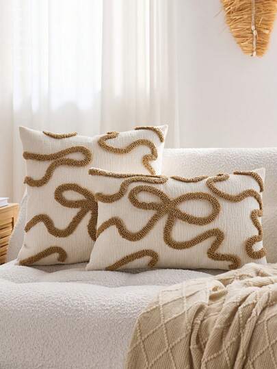 1pc Nordic Ins Style Embroidered Throw Pillow, Sofa/Bedside Cushion, Plush Tassel Decorative Pillow For Window Seat, 45*45cm, Autumn Decor, Room Decor