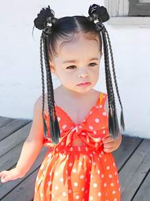 Postiche de queue de cheval tressé en cheveux synthétiques pour enfants avec accessoire nœud papillon. Extensions de cheveux tressées clip-in résistantes à la chaleur pour enfants
