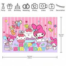 Sanrio 1PC Cute And Sweet Pink Cherry Melody Birthday Theme Party Background Fabric Decoration -82.7 * 5.1/59.1 * 39.4/39.4 * 29.5 Inches, Kawaii Cherry Dessert Cake Star Melody Pink Stripe Photography Background Birthday Party Decoration Supplies Newborn Shower Theme Party Cake Table Banner Decoration Photo Booth Studio Props