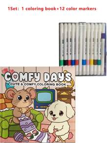 1pc Coco Coloring Book Featuring Super Cute Animal Characters In Cozy Hygge Moments For Relaxation Children's Gifts, Cute Cartoon Coloring Books Wyo Colouring Book,Mother's Day,Mom's Gift,Back To School,School Supplies