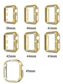 Correa de Apple Watch con cubierta rígida de PC y cristales de diamante brillantes, compatible con Apple Watch Series 1/2/3/4/5/6/SE/8/7. Protección anti-colisión para mujeres, disponible en 38mm/40mm/41mm/42mm/44mm/45mm/49mm. Colores disponibles: negro, oro, oro rosa