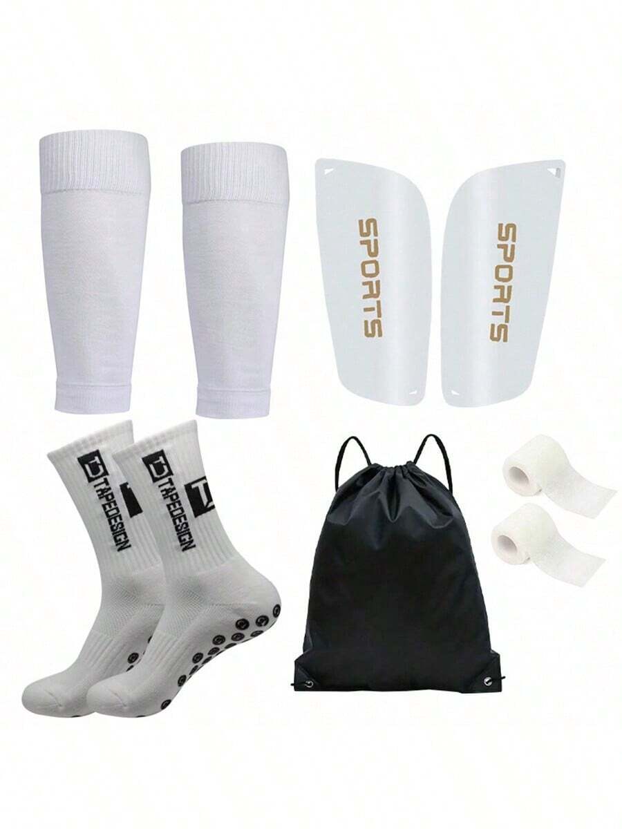 5-Piece Set: Men & Women Football Leg Warmers, Mid-Calf Anti-Slip Leg Warmers, Soccer Shin Guards, Youth Soccer Bag, Leg Sleeve & Bandage For Professional Training - Multicolor - View 1