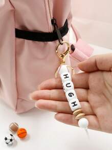 1pc Customized Silicone Abacus Bead Keychain With Sports Ball Design And 1~10 English Letters, Personalized Gift With Custom Name For Friends , Colorful, Rugby/Baseball/Football/Basketball, Cute, Adorable, Contracted, Kawaii, Stylish, Casual, Cuties Custom