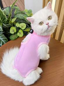 1 件套猫咪手术恢复服（女士适用）、小猫腹部伤口治疗和皮肤病后的护理、锥形领和柔软替换服 - 彩色 - 查看 1