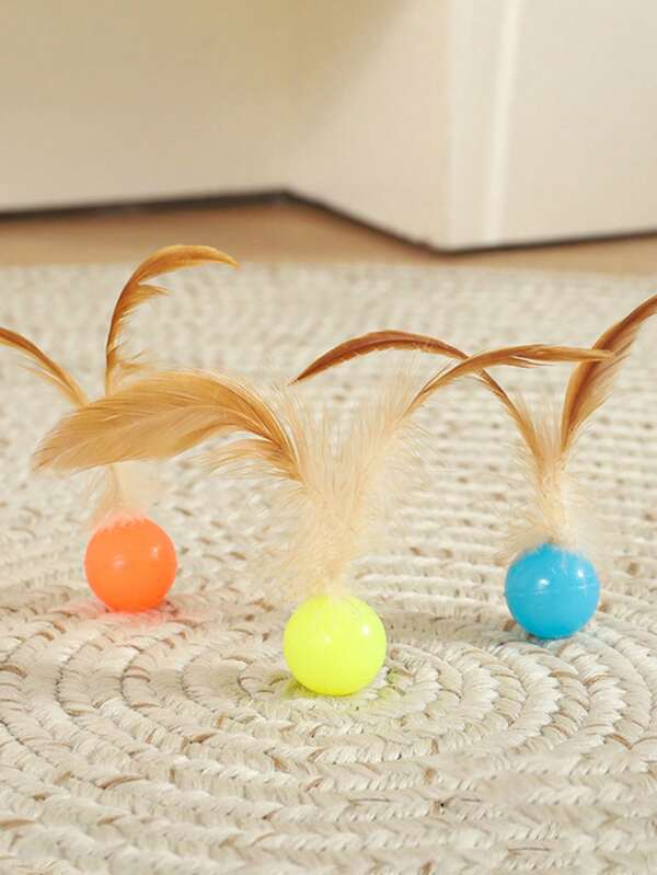 Interactive Cat Feather Ball Toys - 2025 New Elastic Bouncy Balls For Indoor Cats, Kitten Rolling Exercise Toys With Silicone Feathers, Fun Cat Toy For Play & Exercise