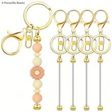 4/9/16pcs Beading Keychain Findings, Zinc Alloy Blank Beading Keychain DIY Accessory Kit For Pendant Bead Keychain Making, Jewelry Making, Gift