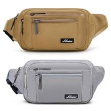 Unisex Waterproof Nylon Waist Bag Large Capacity Waist Pack For Outdoor Travel, Hiking, Running, Dog Training, Rainproof Cover + Adjustable Strap - màu nâu - Xem 4