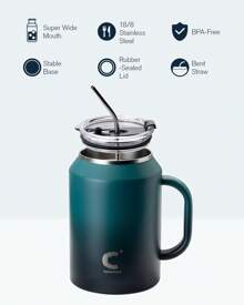 50oz Large Insulated Mug Tumbler With Handle And Straw, Stainless Steel Water Cup With 2-In-1 Lid, Suitable For Outdoor And Office - Indigo Crush - 查看 5