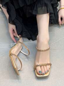 New Rhinestone Strap High Heel Transparent Fairy-Style Sandals