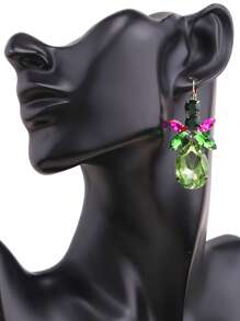 Elegant Geometric Rhinestone Drop Earrings, Stainless Steel Post, Copper Base, Sexy Clip-On Dangle Earrings For Women, Party And Banquet Accessory, All-Season Fashion Jewelry - Style 1 - View 2