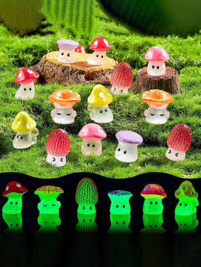 10/20/30 piezas Mini figuras de hongos de estilo de dibujos animados de resina para decoración creativa de micro-paisajes, acento de musgo y verdor, decoración DIY para jardín exterior, sólido