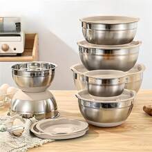 Mixing Bowls With Airtight Lids Set, SteelBowls With Grater Attachments,  Bottoms & Kitchen Gadgets Set,Great For Mixing & Serving