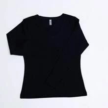 Women's Long Sleeve V-Neck Blouse In 100% Cotton Fabric - 黑色 - 查看 2