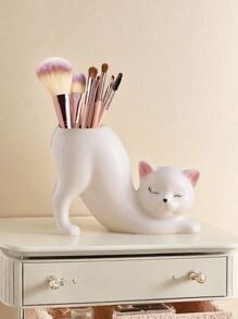 1pc Cute Whimsical Cat-Shaped Resin Vase-A Classic Decorative Statue, Used For Cosmetic Desktop Storage, Floral Display, Home And Office Decoration, Unique Talk, Adding A Playful And Elegant Feeling, Vases, Flower Pots, Table Ornaments, Flower Pots, Bud Vases. Gifts Birthday Graduation