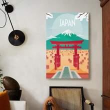 Framed  En Framed Canvas Wall Art - Vintage Japan Mount  Travel Poster Skyline - For Home, Bathroom, Bedroom, Office Decoration - Perfect Gift For Travel Lovers & Art Enthusiasts