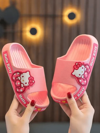 Sanrio 1双正品Hello Kitty儿童拖鞋，卡通四季拖鞋，防滑浴室拖鞋，适合女孩，KT猫拖鞋，防滑透气轻便凉爽拖鞋，适合户外、沙滩和水上穿着