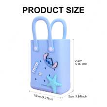 Miniso 史迪奇系列迷你沙滩包 EVA 手提包，时尚手提包彩色卡通装饰手提包，女包，非常适合旅行、度假和节日，沙滩用品和夏季必需品，最适合海滩氛围的女士包 - 藍色 - 查看 8