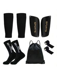 طقم 5 قطع: أغطية ساق الرجال والنساء لكرة القدم، أغطية ساق مانعة للإنزلاق حتى منتصف الساق، حراس ساق لكرة القدم، حقيبة كرة قدم للشباب، كم ساق وِشريط للتدريب الاحترافي - متعدد الألوان - مشاهدة 2