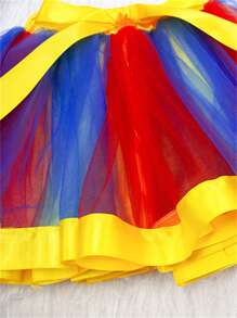 Fustă bufantă din tul cu plasă de culoare contrastantă, cu fundă decorativă pentru fete tinere