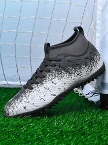 1 Pair Adult & Youth High-Top Outdoor Team Sports Soccer Shoes, Anti-Slip Wear-Resistant Cleats For Artificial Turf, Sandlot, Natural Grass, Indoor Courts, Lace-Up Design, Small Size, Lightweight High-Performance Football Boots, Leather Women Soccer Sneakers - Grey - View 2