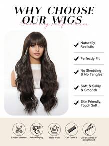 Ava WIGS 26 英寸棕色混合金发挑染假发分层假发女士简约优雅合成假发适合角色扮演日常派对音乐节 ﻿ ﻿