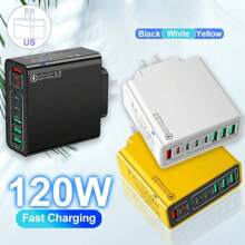 XJDR 120W 4USB-A+4USB-C Compatible With IPhone16 15 14 13 Charger Fast Charging 8 In 1 Charger Quick Wall Wall Adapter Suitable For Travel, Office, Dorm, And Home Multi-Port Nan